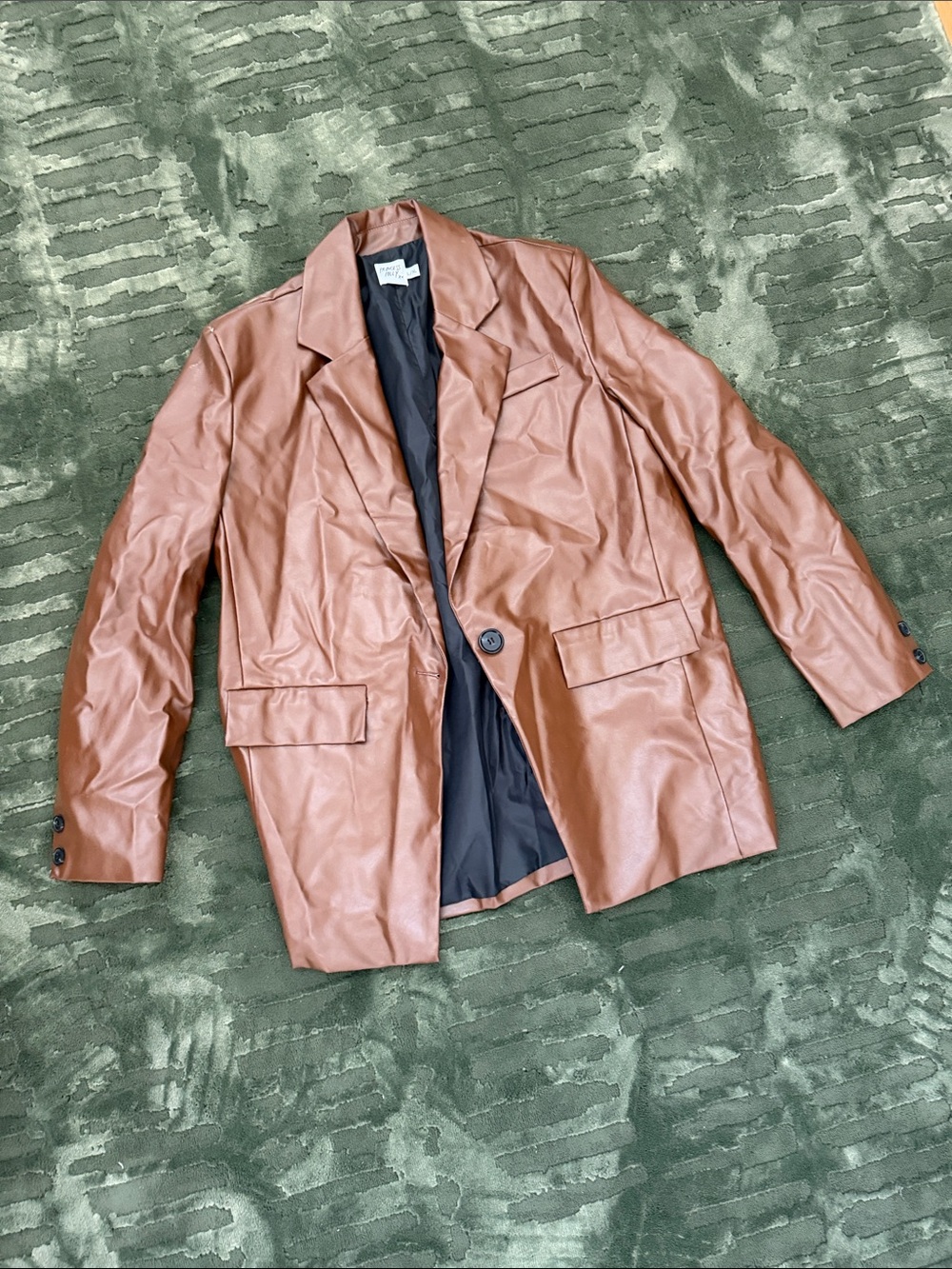 Princess Polly Faux Leather Single-Button Jacket in Cognac